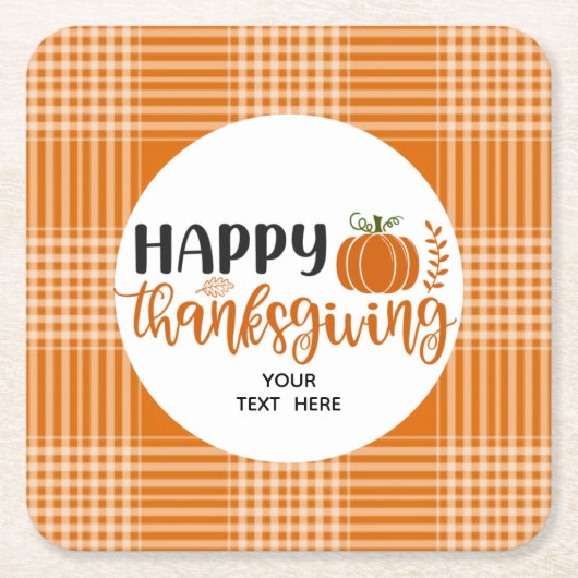 Happy Thanksgiving Paper-Onderzetter Vierkante Kartonnen Onderzetter (Voorkant)