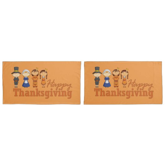 Happy Thanksgiving Pilgrim en Native American Kussensloop (Voorkant-Set)