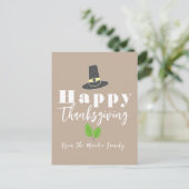 Happy Thanksgiving Pilgrim Pet Greenery Script Briefkaart (Staand voorkant)