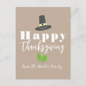 Happy Thanksgiving Pilgrim Pet Greenery Script Briefkaart (Voorkant)