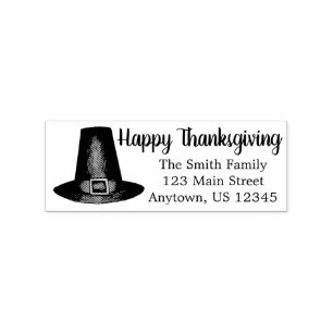Happy Thanksgiving Pilgrim Puritan Pet Adres Rubberstempel