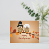 Happy Thanksgiving Pilgrim Uilen Feestdagenkaart (Staand voorkant)