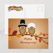 Happy Thanksgiving Pilgrim Uilen Feestdagenkaart (Voorkant / Achterkant)