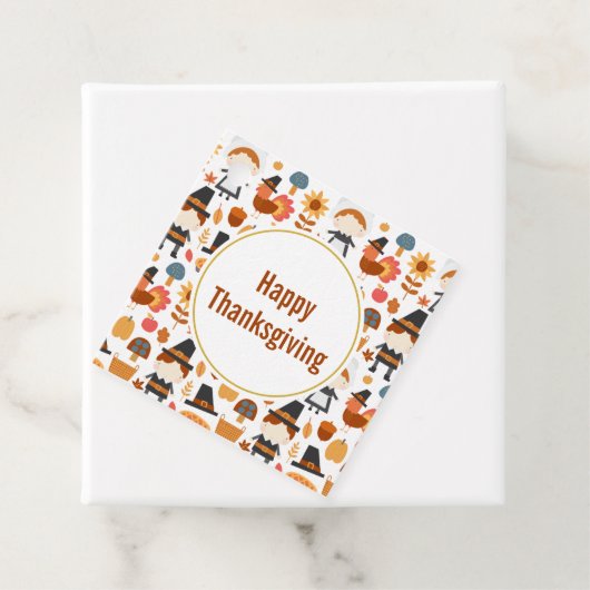 Happy Thanksgiving Pilgrims Harvest Pattern Bedankjes Labels (In situ)