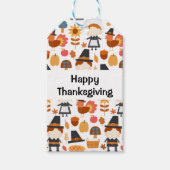 Happy Thanksgiving Pilgrims Harvest Pattern Cadeaulabel (Voorkant)