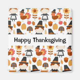 Happy Thanksgiving Pilgrims Harvest Pattern Magneet