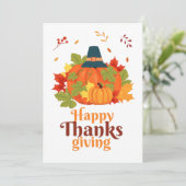Happy Thanksgiving-pompoen met Petten en bladeren Kaart (Staand voorkant)
