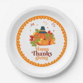 Happy Thanksgiving-pompoen met Petten en bladeren Papieren Bordje (Voorkant)