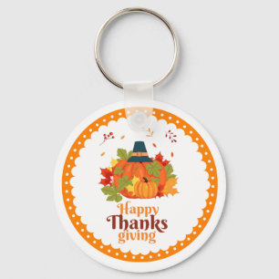 Happy Thanksgiving-pompoen met Petten en bladeren Sleutelhanger