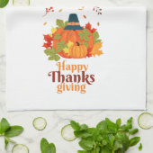 Happy Thanksgiving-pompoen met Petten en bladeren Theedoek (Gevouwen)