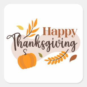 Happy Thanksgiving Pompoen Vallen Bladeren Vierkante Sticker