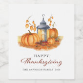 Happy Thanksgiving pompoen Wijn Etiket (Enkel label)