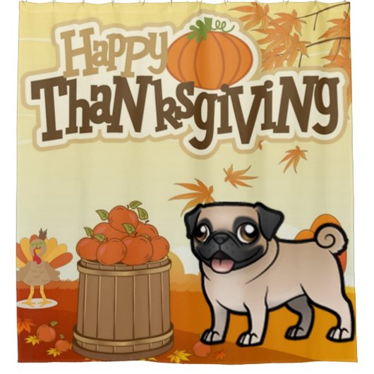 Happy Thanksgiving Pug Douchegordijn (Voorkant)