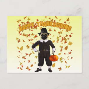 Happy Thanksgiving Pug Postcard Feestdagenkaart