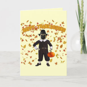 Happy Thanksgiving Pug Wenskaart Feestdagen Kaart