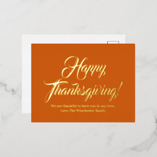Happy Thanksgiving pumpkin aangepast script elegan Folie Feestdagen Briefkaart