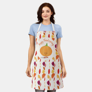 Happy Thanksgiving Pumpkin Autumn Leaves Cartoon Schort