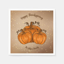 Happy Thanksgiving Pumpkin Glitter Paper Napkin