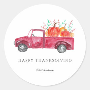Happy Thanksgiving Pumpkin Harvest Red Truck Herfs Ronde Sticker