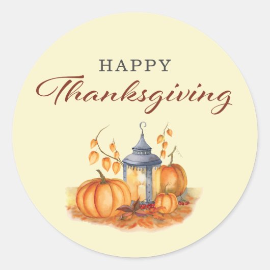 Happy Thanksgiving Pumpkin Ronde Sticker (Voorkant)