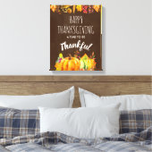 Happy Thanksgiving Pumpkins en Autumn Foliage Canvas Afdruk (Insitu (Slaapkamer))