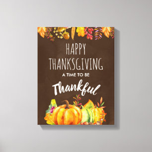 Happy Thanksgiving Pumpkins en Autumn Foliage Canvas Afdruk