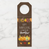 Happy Thanksgiving Pumpkins en Autumn Foliage Flessenhanger (Voorkant)