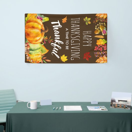 Happy Thanksgiving Pumpkins en Autumn Foliage Spandoek (Beurs)