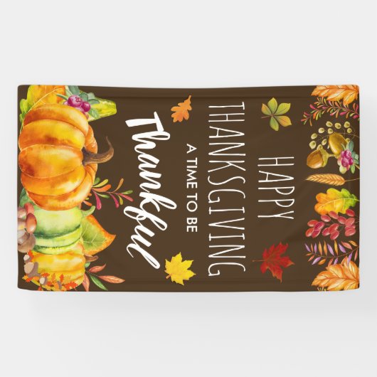 Happy Thanksgiving Pumpkins en Autumn Foliage Spandoek (Horizontaal)
