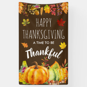 Happy Thanksgiving Pumpkins en Autumn Foliage Spandoek