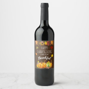 Happy Thanksgiving Pumpkins en Autumn Foliage Wijn Etiket