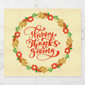 Happy Thanksgiving Red Gold Wreath Bier Etiket (Enkel label)