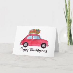 Happy Thanksgiving Red Retro Fiat 500 Kaart