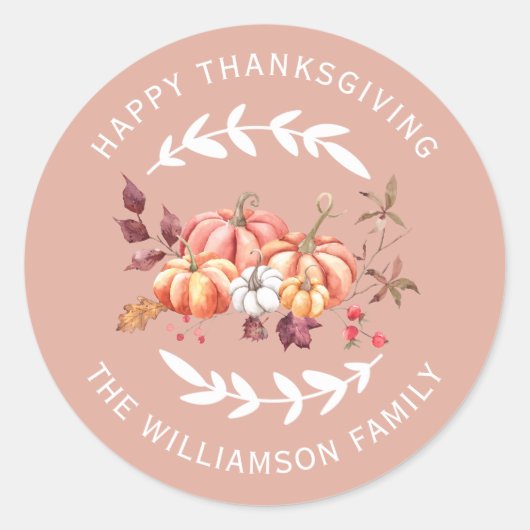 Happy Thanksgiving Retouradres Dusty Pink Ronde Sticker (Voorkant)