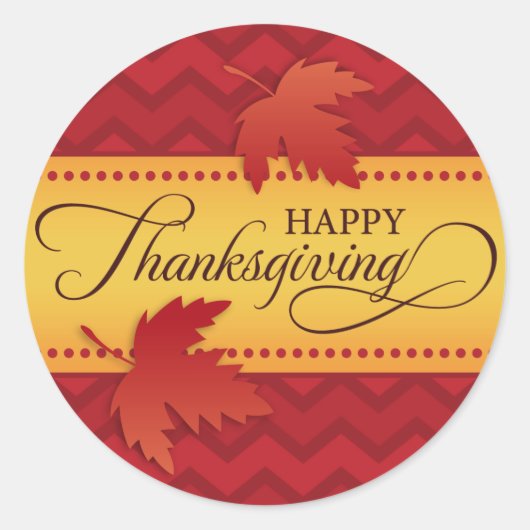 Happy Thanksgiving rode chevron patroon herfstblad Ronde Sticker (Voorkant)