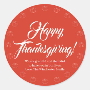 Happy Thanksgiving rode scripttekst schattige pomp Ronde Sticker