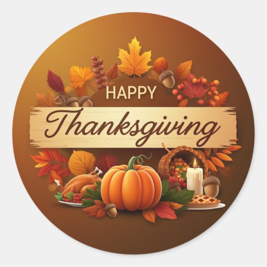 Happy Thanksgiving Ronde Sticker (Voorkant)