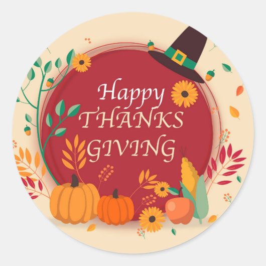 Happy Thanksgiving Ronde Sticker (Voorkant)