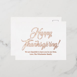 Happy Thanksgiving roos goud aangepast script eleg Folie Feestdagen Briefkaart