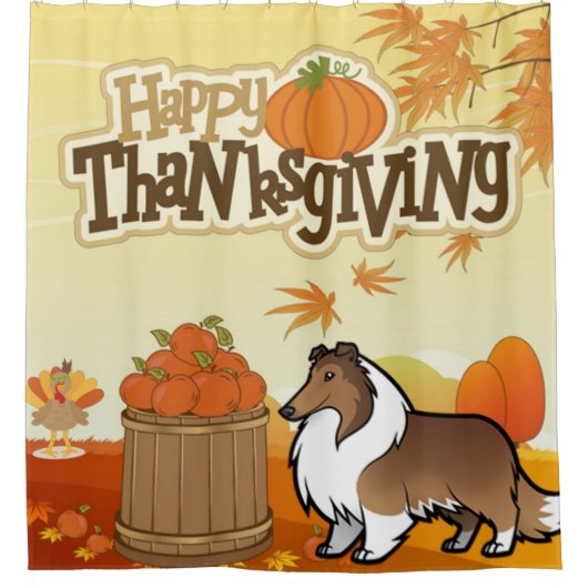 Happy Thanksgiving Rough Collie Douchegordijn (Voorkant)