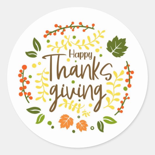 Happy Thanksgiving Round Custom Stickers JCoCustom (Voorkant)