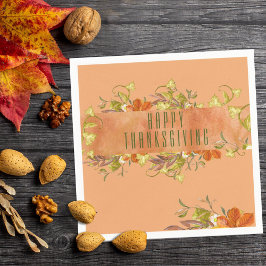 Happy Thanksgiving Rustic Autumn Leaves Servet