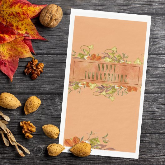 Happy Thanksgiving Rustic Autumn Leaves Servet