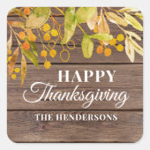 Happy Thanksgiving Rustic Vierkante Sticker (Voorkant)