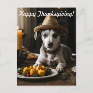 Happy Thanksgiving Schattige Puppy met Pilgrim Pet Briefkaart