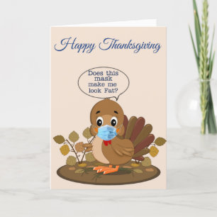 Happy Thanksgiving Schattige Turkije met Facemask Feestdagen Kaart