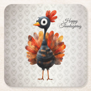 Happy Thanksgiving Schattigee kleurrijke Baby Turk Vierkante Kartonnen Onderzetter