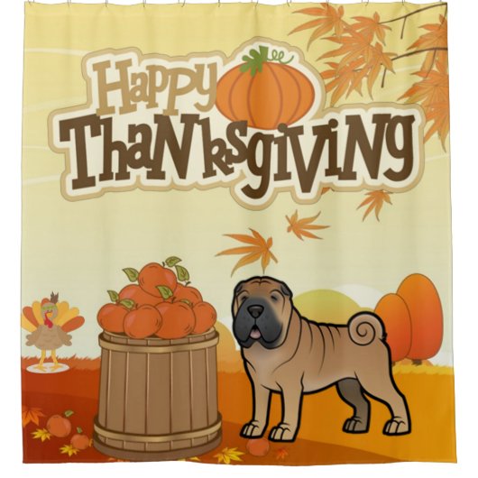 Happy Thanksgiving Shar Pei Douchegordijn (Voorkant)