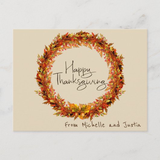 Happy Thanksgiving Simple Autumn Leaf Custom Briefkaart (Voorkant)