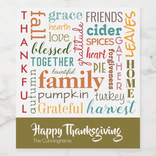 Happy Thanksgiving Sinaasappel Blauwgroen moderne Wijn Etiket (Enkel label)